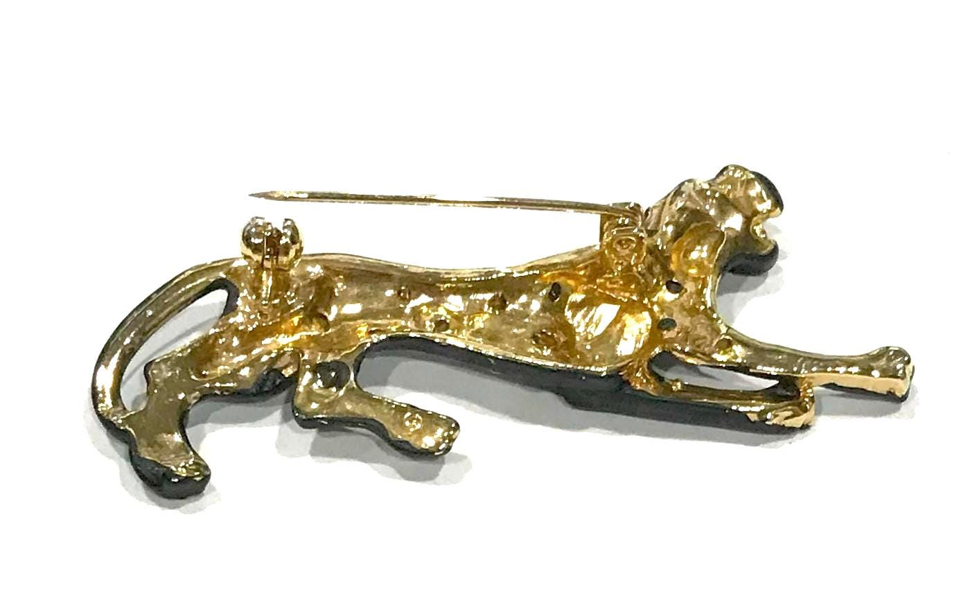 Broche panthère yeux strass vert - Jeronine Vintage