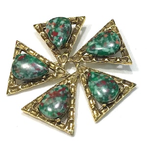 Unusual Vintage Emmons  Multi Coloured Art Glass Triangular Shape Brooch