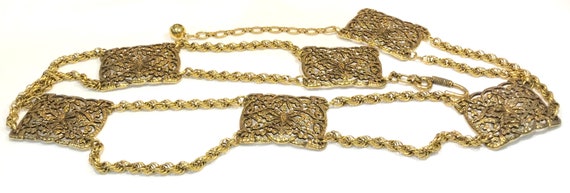 Buy Vintage Accessocraft N.Y.C. Ornate Gold Tone Panel Belt  display picture 3