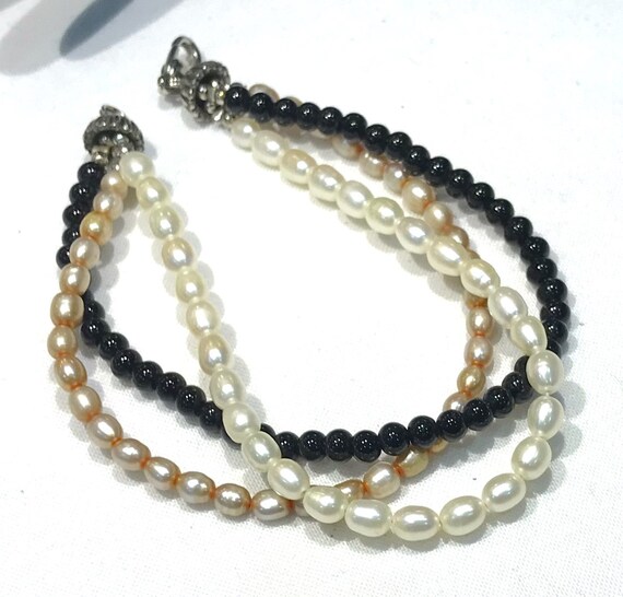 Vintage Three Strand  Faux Fresh Water Pearl and … - image 2