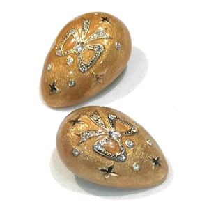 Pendientes vintage Carolee con forma de huevo, esmaltado en bronce/marrón y diamantes de imitación transparentes