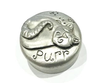 Nice Vintage Pewter Cat Purr Trinket Box