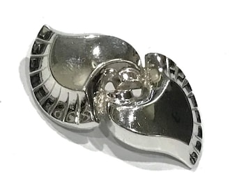 Vintage Coro Pegasus Silver Tone Ribbon Brooch Mid Century Modern