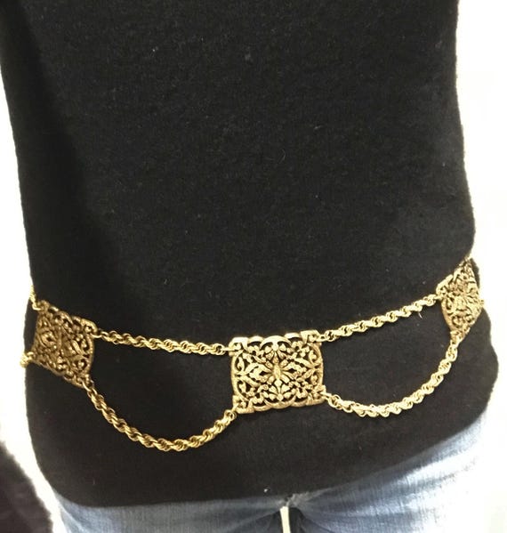 Vintage Accessocraft N.Y.C. Ornate Gold Tone Panel Belt  display picture 1