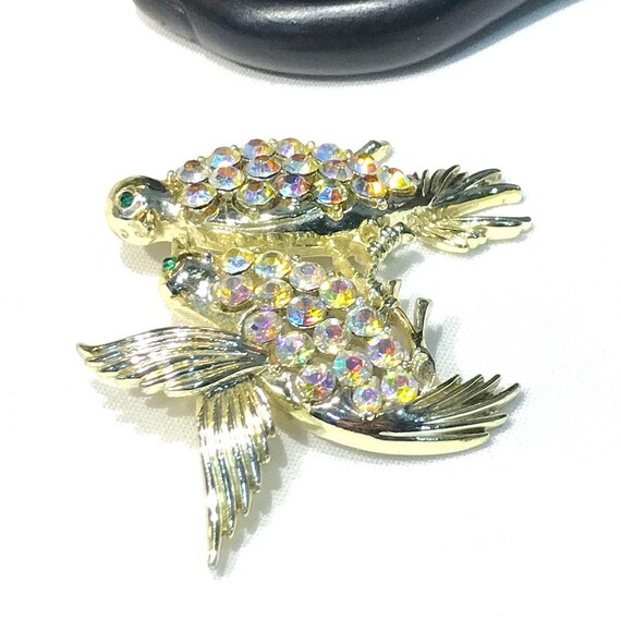 Vintage Coro Pegasus AB Rhinestone Figural Love Birds Brooch