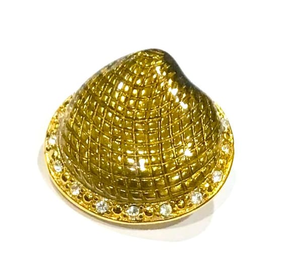 Broche Baleine En Or Signée Erwin Pearl - Décor Strass Bleu Et Clair, Occasion
