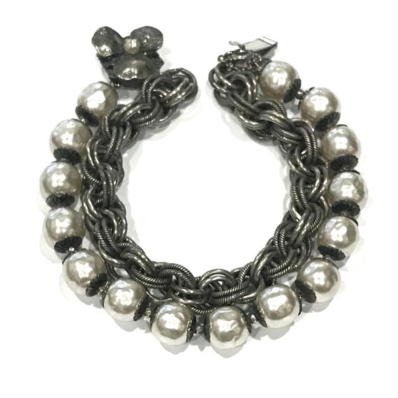 Vintage Miriam Haskell Baroque Pearl Bracelet, Tw… - image 2