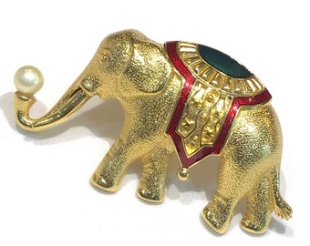 Broche éléphant En Métal Doré émaillé - Superbe Bijou Fantaisie Neuf Sans Emballage