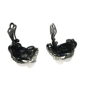 Vintage Replica Italy Rhinestone Clip Earrings: Black Japanned Twisted Rope Design image 4
