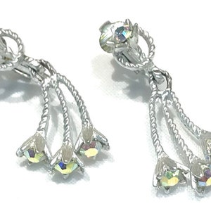 Pretty Vintage AB Rhinestone Flower Dangle Earrings