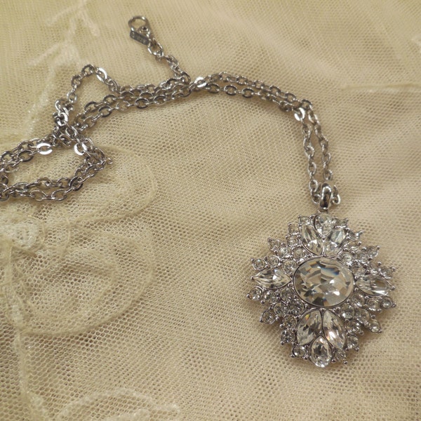 RESERVED Vintage MONET Pave Crystal Rhinestone Pendant Necklace