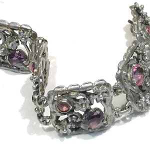 Beautiful Chunky Vintage Victorian Revival Style Pink and Amethyst Rhinestone Bracelet