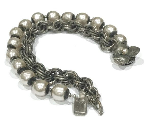 Vintage Miriam Haskell Baroque Pearl Bracelet, Tw… - image 4