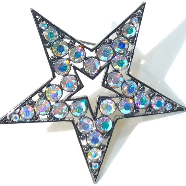 Nice Vintage Eisenberg Ice AB Rhinestone Open Work Star Brooch