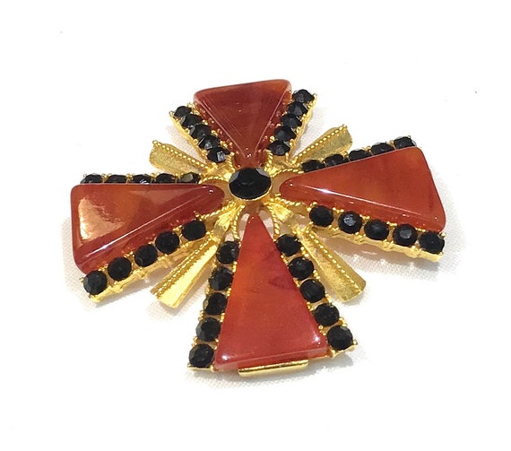 Beautiful Vintage Mandle Carnelian Glass and Blac… - image 4