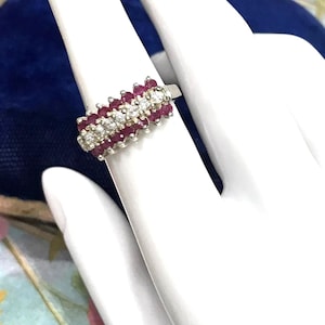 Vintage Sterling Silver Ruby & CZ Ring - Size 7.75