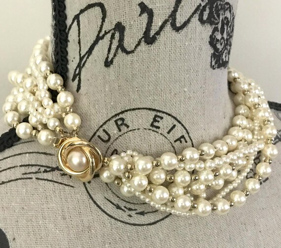 Large Pearl Choker Collar Vintage Carolee Faux Pearl Choker: