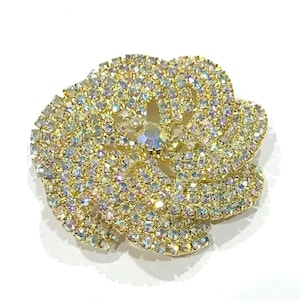 Beautiful Large  Vintage Layered AB Rhinestone Floral Brooch