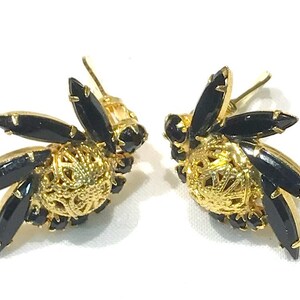 Pretty  Vintage  Juliana (D & E) Delizza And Elster Black Navette and Round Rhinestone Filigree Ball   Earrings