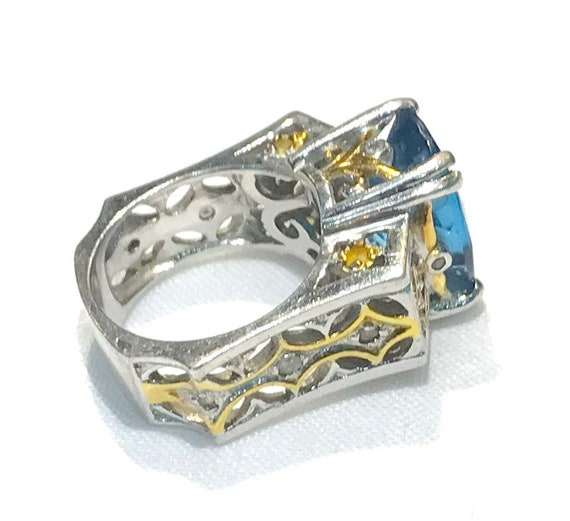 Beautiful Bold Sterling Silver Blue Faceted Glass… - image 2