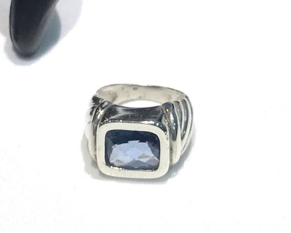Sterling Silver Rectangular  Faceted Blue Topaz R… - image 6