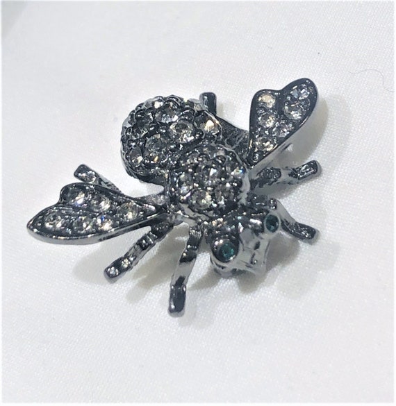Nice Joan Rivers Black Enamel and Green Rhinestone