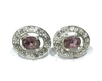 Boucles D'oreilles Strass Violet Sur Métal Vieil Or Sans Nickel - Neuf Avec étiquettes