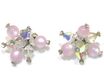 Vintage Lavender Moonglow and Bicone Crystal Earrings