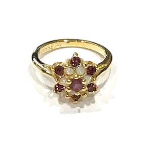 Vintage 18K HGE Amethyst & Opal Rhinestone Pinky Ring - Size 4