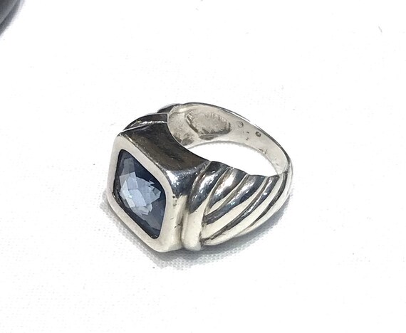 Sterling Silver Rectangular  Faceted Blue Topaz R… - image 3