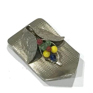 Vintage Silver Tone Glass and Acrylic Bead Dress Clip