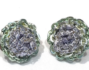 Vintage Vogue Silver and Green Tone Chain Link Earrings