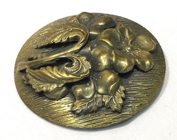 Broche Fantaisie Florale En Laiton émaillé - Vintage, état Correct