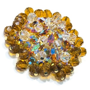 Beautiful Large  Juliana (D & E) AB and Smoky Topaz Rhinestones and Crystal Bead  Domed Tiered Brooch