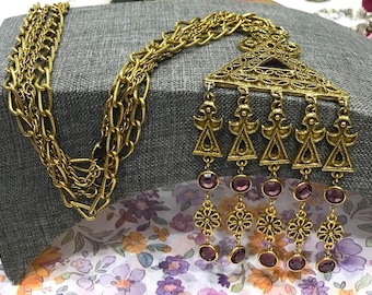 Vintage Goldette NY egyptisk revival ametistkristallhänge