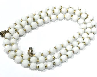 Nice Vintage Faceted White Glass Bead Necklace