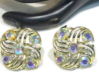 Pretty Vintage Open Work AB Rhinestone Earrings