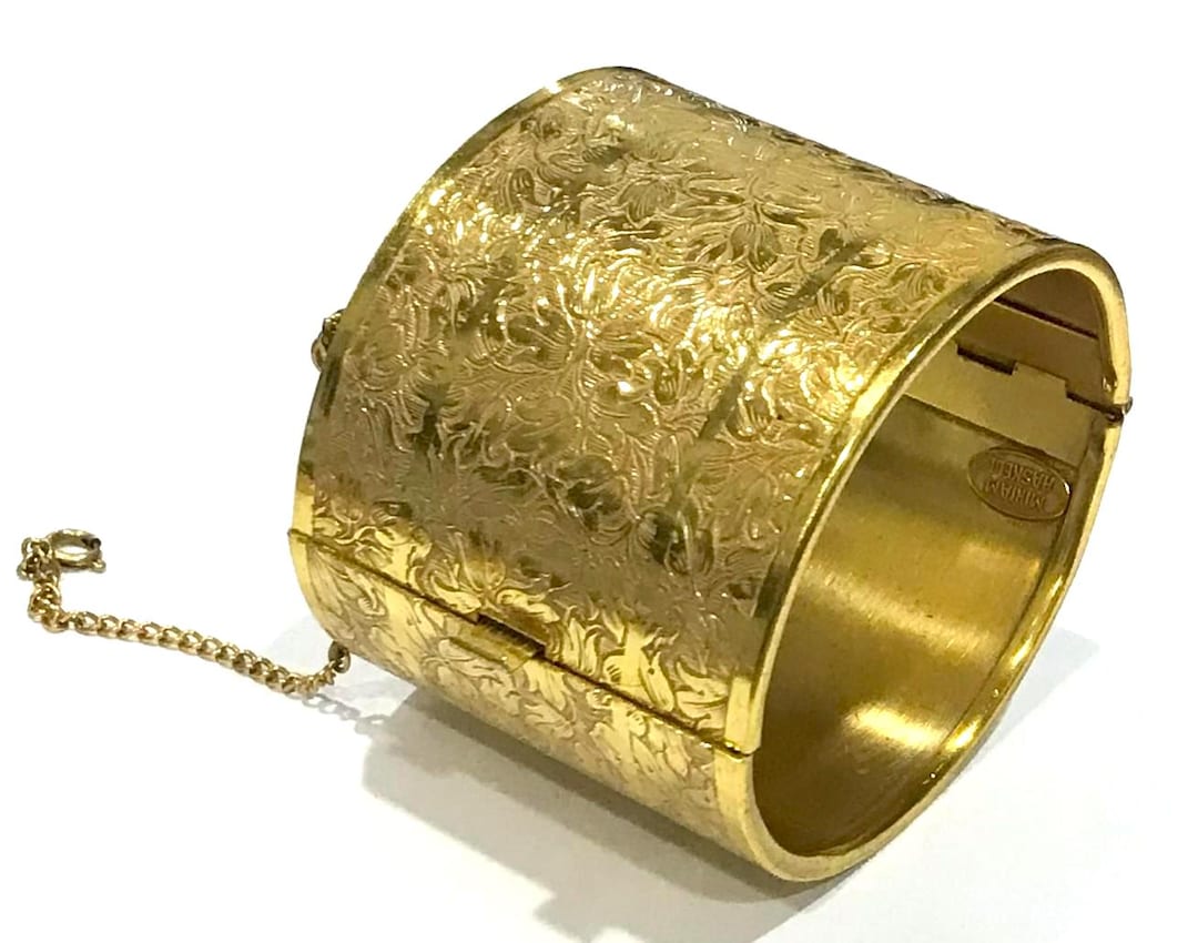 Vintage Miriam Haskell Gold Gilt Floral Bangle Bracelet - Etsy