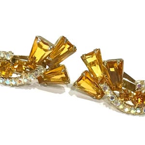 Vintage Juliana Topaz Rhinestone Earrings: DeLizza & Elster Clip-Ons