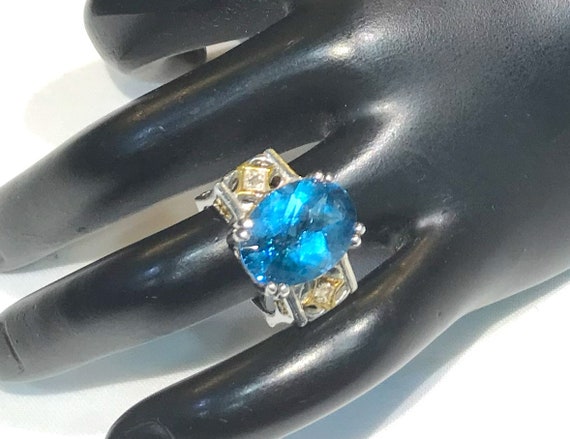 Beautiful Bold Sterling Silver Blue Faceted Glass… - image 6