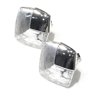 Nice Vintage Crown Trifari  Brushed  Textured and Shiny Silver  Tone Earrings