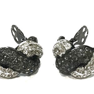 Vintage Replica Italy Rhinestone Clip Earrings: Black Japanned Twisted Rope Design image 2