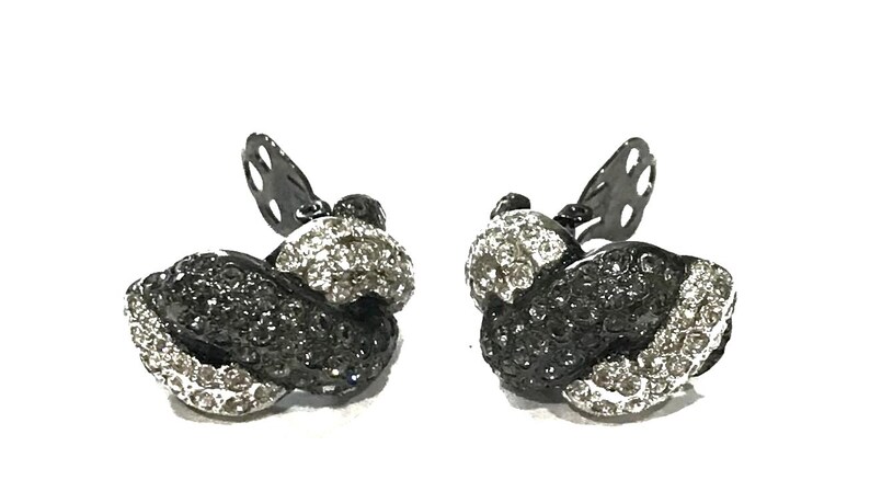 Vintage Replica Italy Rhinestone Clip Earrings: Black Japanned Twisted Rope Design image 2