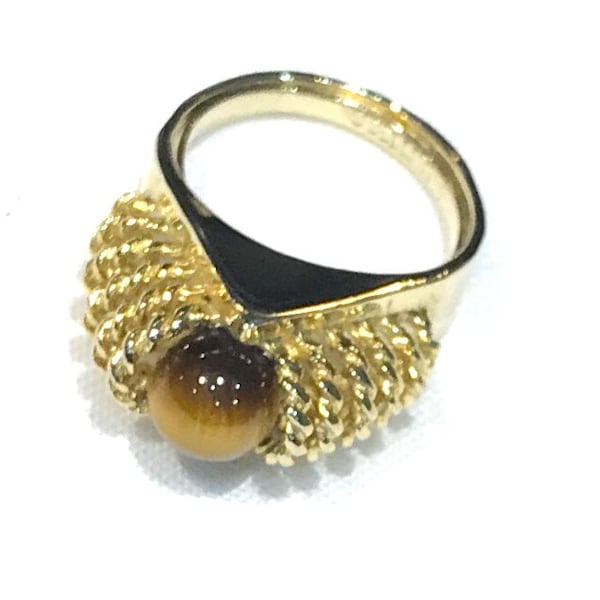 Beautiful Vintage Coro Cellini High Set Tigers Eye Bead Ring