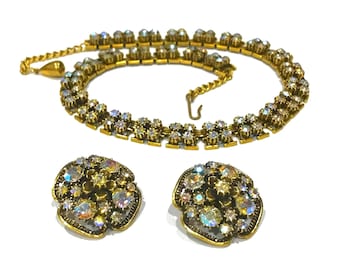 Beautiful Vintage Florenza AB  Rhinestone Choker and Earrings