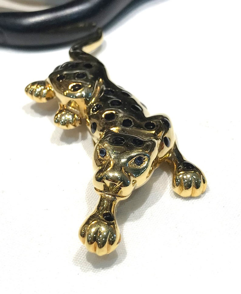 Vintage Carolee Black Enamel Spotted Leopard Brooch image 1