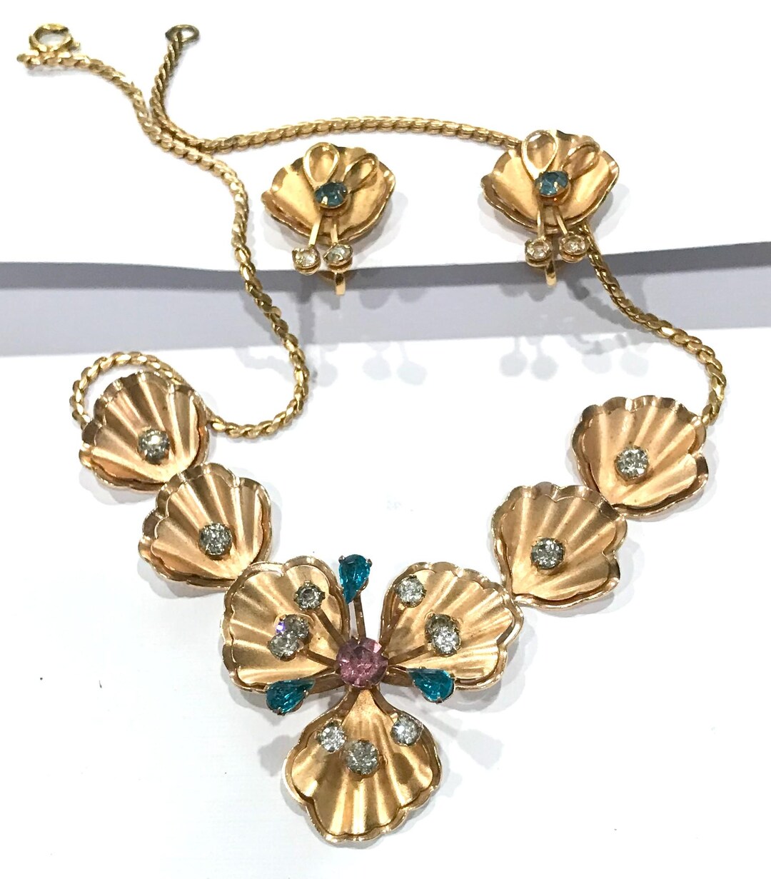 ヴィンテージネックレス イヤリングセット ヴィンテージ バグビー＆ナイルズ ラインストーン ネックレス