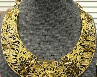 Vintage Jose Maria Barrera Falling Leaves Halsband: Guldfiligranhaklapp
