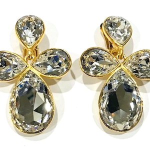 Beautiful Oversized KJL (Kenneth Jay Lane)  Clear Crystal Tear Drop  Dangle Earrings