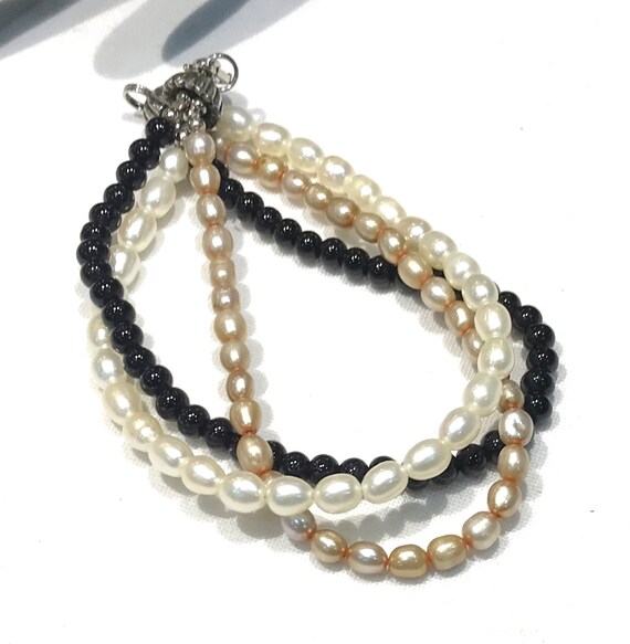 Vintage Three Strand  Faux Fresh Water Pearl and … - image 1